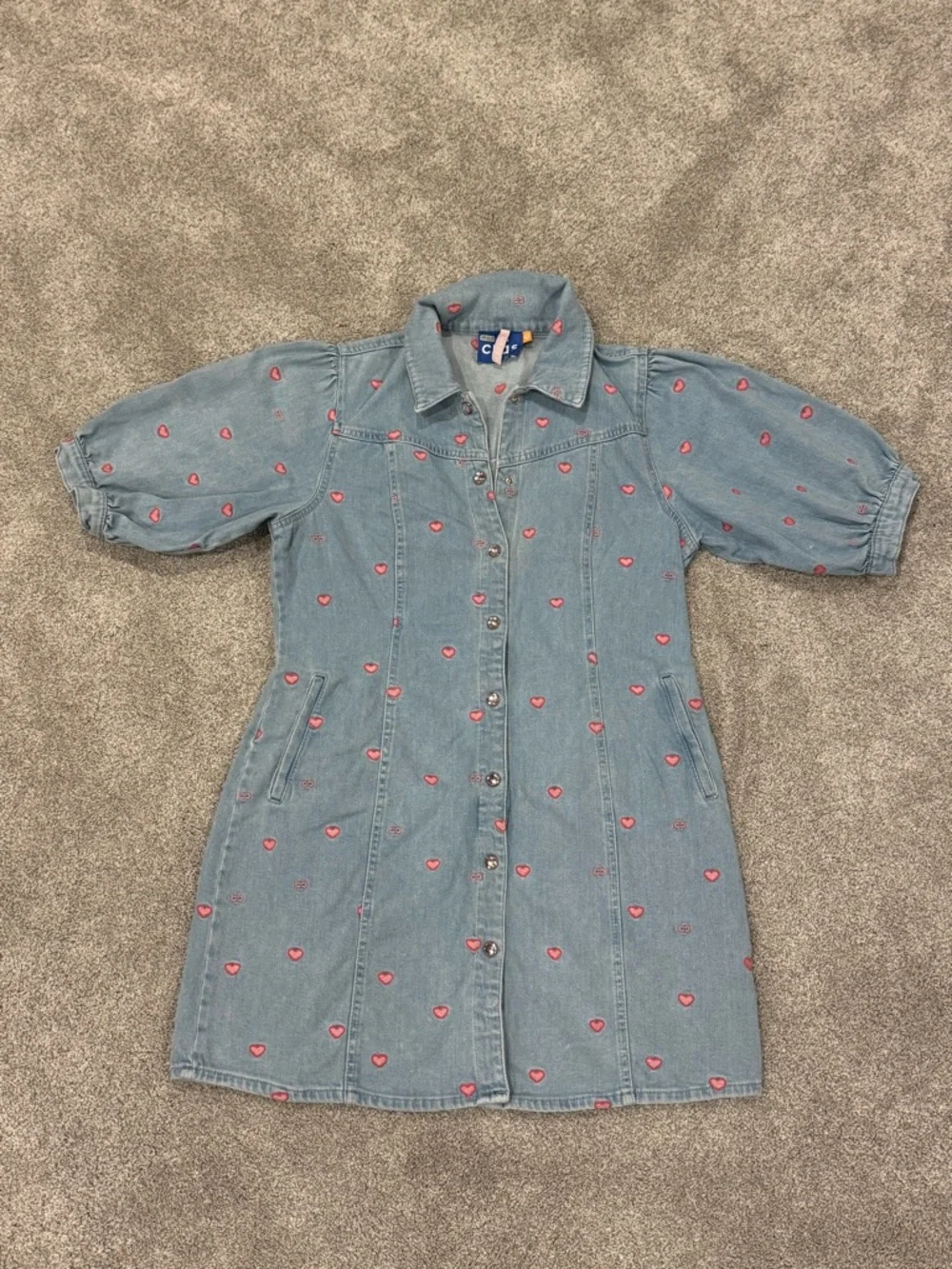 Crās Patti Denim Mini Dress Light Blue Pink Hearts  size XL 🩷 - Picture 6 of 15